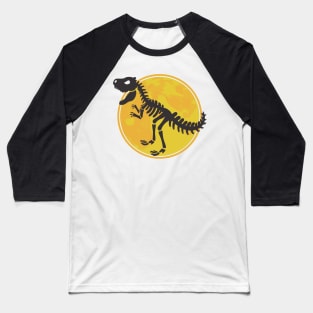 Dino Dinosaur T-Rex Skeleton Black in Front of Moon Baseball T-Shirt